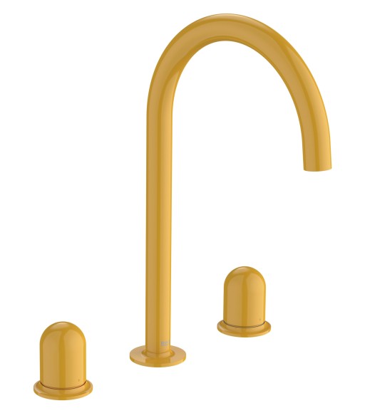 Baterie lavoar Roca NU L din trei elemente  fara ventil  maneta dome  Honey Yellow