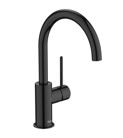 Baterie lavoar Roca NU L cu pipa inalta pivotanta  Cold Start  fara ventil  maneta pin  Titanium Black