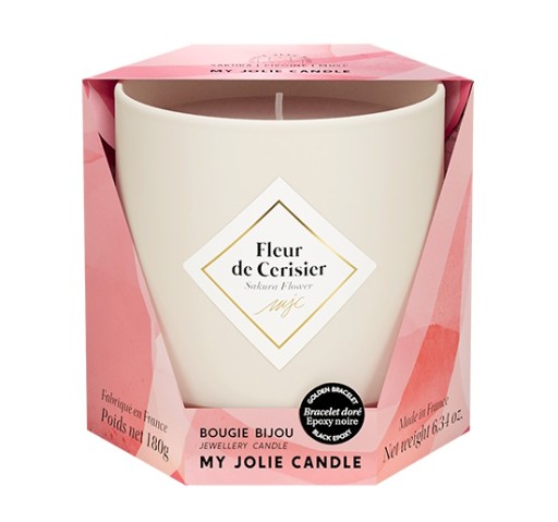 Lumanare parfumata My Jolie Candle Les Essentielles Sakura Flower 180g + bratara aurie cu decor negru