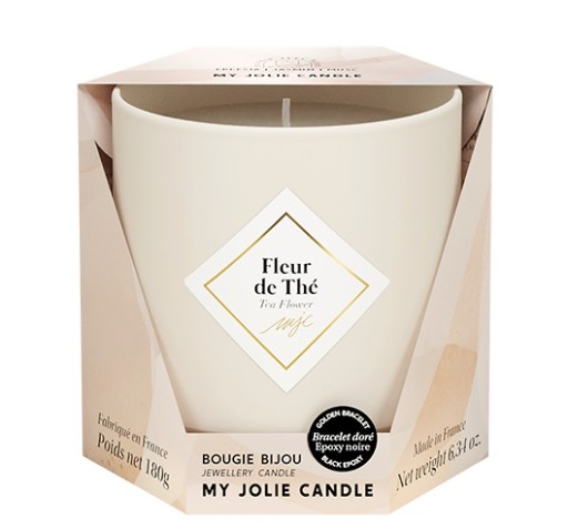 Lumanare parfumata My Jolie Candle Les Essentielles Tea Flower 180g + bratara aurie cu decor negru