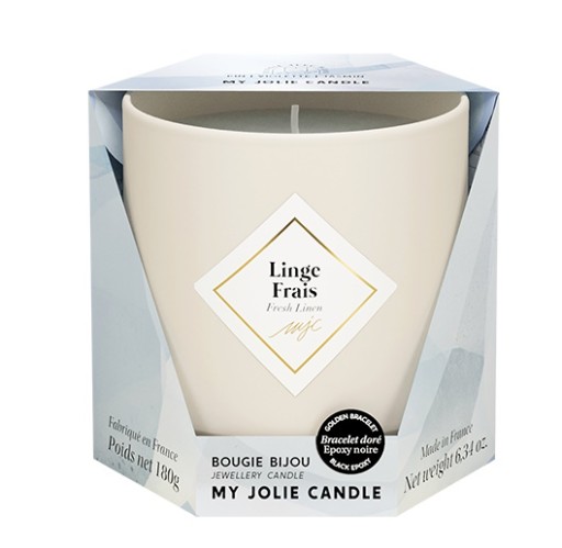 Lumanare parfumata My Jolie Candle Les Essentielles Fresh Linen 180g + bratara aurie cu decor negru