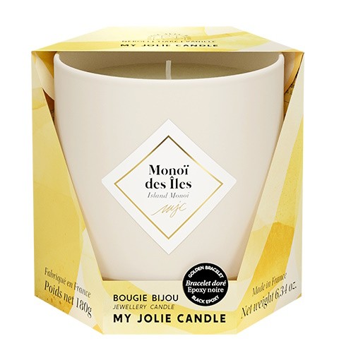 Lumanare parfumata My Jolie Candle Les Essentielles Island Monoi 180g + bratara aurie cu decor negru