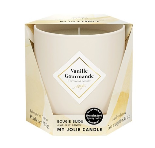 Lumanare parfumata My Jolie Candle Les Essentielles Sweet Vanilla 180g + bratara aurie cu decor negru