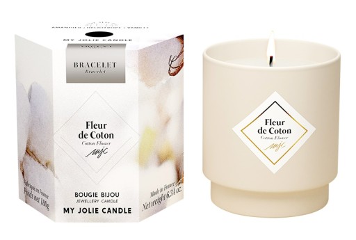 Lumanare parfumata My Jolie Candle Les Surprenantes Cotton Flower 180g + bratara argintie surpriza