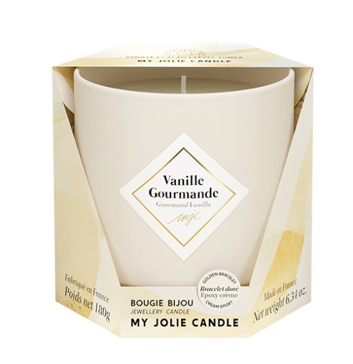Lumanare parfumata My Jolie Candle Les Essentielles Sweet Vanilla 180g + bratara aurie cu decor bej
