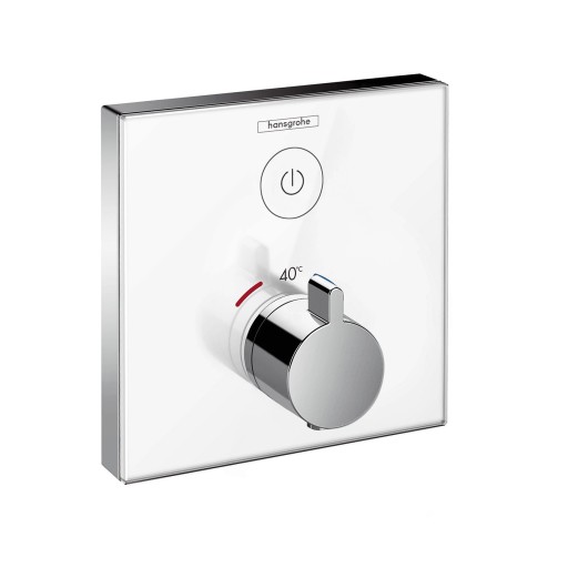 Baterie dus termostatata Hansgrohe ShowerSelect Glass cu montaj incastrat  necesita corp ingropat  alb-crom