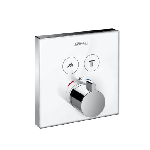 Baterie cada - dus termostatata Hansgrohe ShowerSelect Glass cu montaj incastrat  necesita corp ingropat  alb-crom