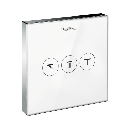 Divertor Hansgrohe ShowerSelect Glass HighFlow cu 3 functii  montaj incastrat  necesita corp ingropat  alb-crom