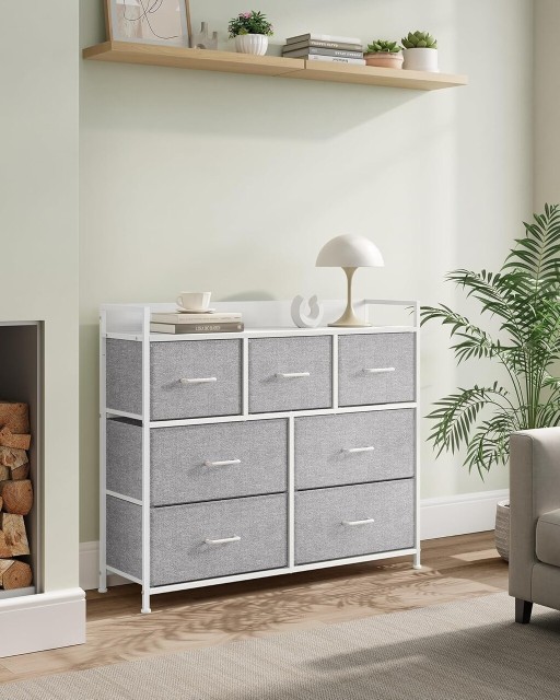 Comoda cu 7 sertare textile, Songmics, 98x28.5x85 cm, max 71 kg, otel/material nesetut, gri