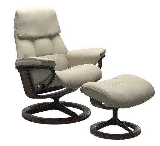 Fotoliu recliner cu taburet Stressless Ruby M Signature  baza Matte Black - Wenge stain  tapiterie piele Paloma Light Grey
