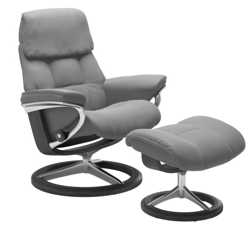 Fotoliu recliner cu taburet Stressless Ruby M Signature  baza Polished - Grey stain  tapiterie piele Batick Wild Dove