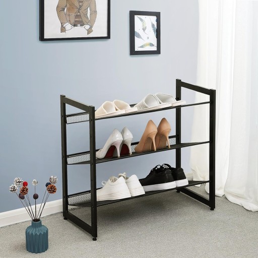 Pantofar cu 3 niveluri Songmics, pentru 9-12 perechi pantofi, 74x30.7x62.8 cm, fier, negru