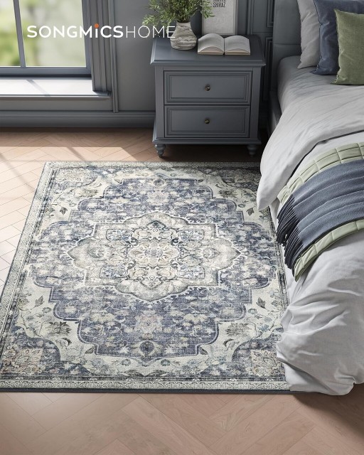 Covor antiderapant Songmics Vintage, 120x170 cm, lavabil la masina, poliester, gri dove