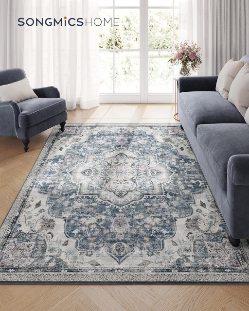 Covor antiderapant Songmics Vintage, 160x230 cm, lavabil la masina, poliester, gri dove