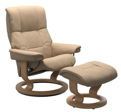 Fotoliu recliner cu taburet Stressless Mayfair Classic M cadru Oak tapiterie piele Paloma Beige
