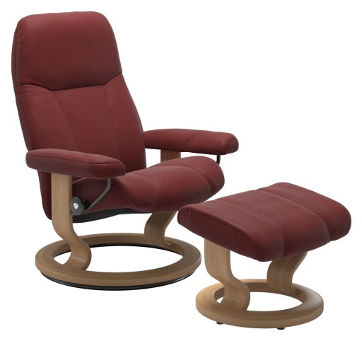 Fotoliu recliner cu taburet Stressless Consul Classic M cadru Oak tapiterie piele Paloma Cherry
