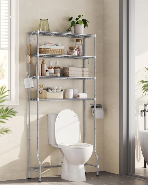 Dulap deasupra vasului de toaleta, Songmics, 83x30x176 cm, otel, argintiu