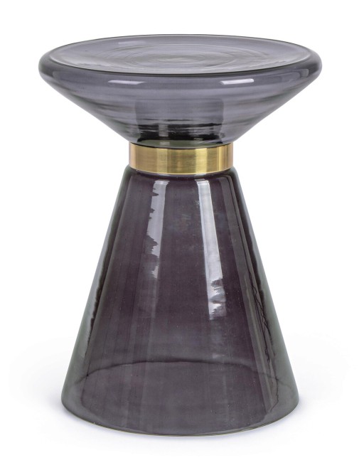 Masuta de cafea Azmin, Bizzotto, Ø36 x 46 cm, sticla/otel placat cu alama, gri