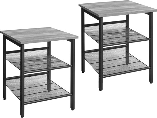 Set 2 masute / noptiere Industrial, Vasagle, 40x40x50 cm, PAL/otel, gri