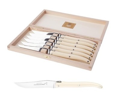 Set cutite friptura Claude Dozorme Laguiole cu maner crem  6 piese  cutie lemn fag