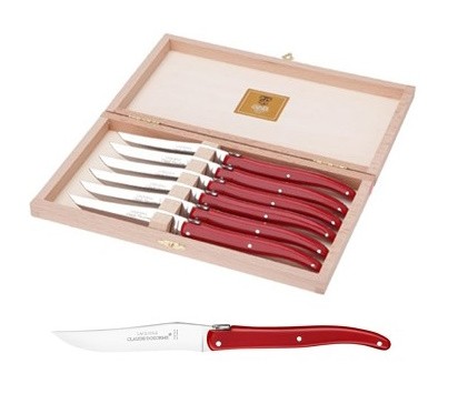 Set cutite friptura Claude Dozorme Laguiole cu maner rosu  6 piese  cutie lemn fag