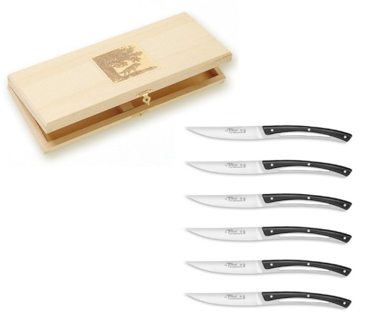 Set cutite friptura Claude Dozorme Classic Le Thiers Liner cu maner negru  6 piese  cutie lemn fag