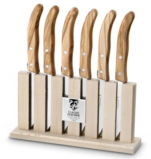 Set cutite friptura Claude Dozorme Grillade cu maner din lemn maslin  6 piese  suport lemn