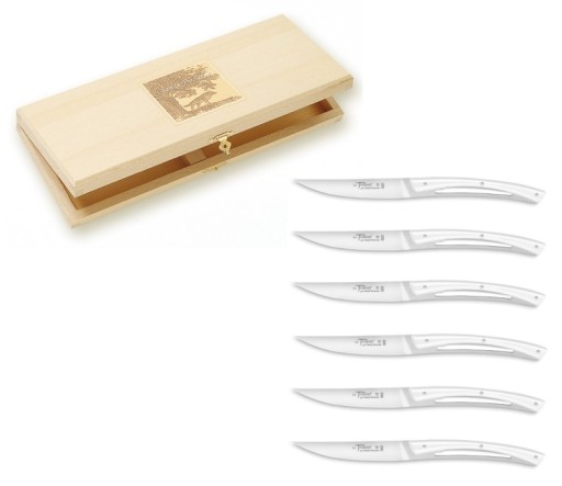 Set cutite friptura Claude Dozorme Classic Le Thiers Liner cu maner alb  6 piese  cutie lemn fag