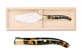 Paleta servire tort Claude Dozorme Laguiole cu maner rasina flake  bolster alama  cutie lemn fag
