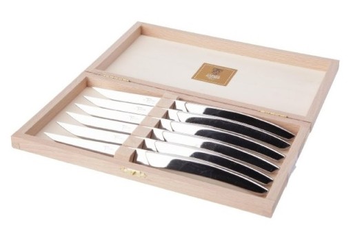 Set cutite friptura Claude Dozorme Laguiole cu maner inox lucios  6 piese  cutie lemn fag
