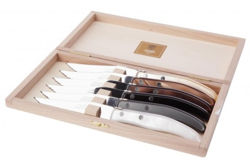 Set cutite Claude Dozorme Berlingot cu maner rasina mix gri - maro  6 piese  cutie lemn fag