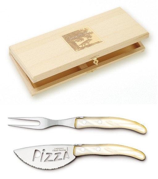Set cutite pizza Claude Dozorme Berlingot  maner rasina natural  2 piese  cutie lemn fag