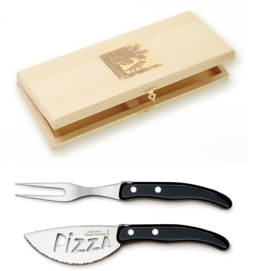 Set cutite pizza Claude Dozorme Berlingot  maner rasina negru  2 piese  cutie lemn fag