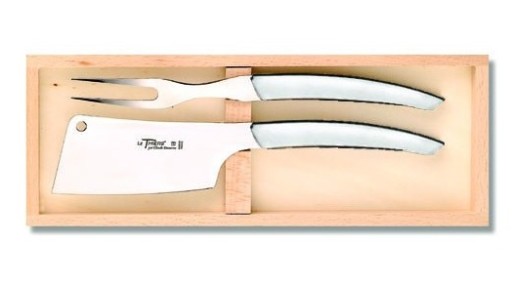Set cutite branzeturi Claude Dozorme Le Thiers Cheese Service cu maner inox mat  2 piese  cutie lemn fag