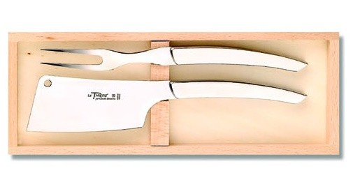 Set cutite branzeturi Claude Dozorme Le Thiers Cheese Service cu maner inox lucios  2 piese  cutie lemn fag