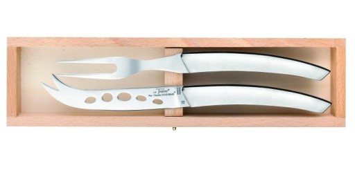 Set cutite branzeturi Claude Dozorme Le Thiers cu maner inox mat  2 piese  cutie lemn fag