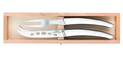 Set cutite branzeturi Claude Dozorme Le Thiers cu maner inox lucios  2 piese  cutie lemn fag