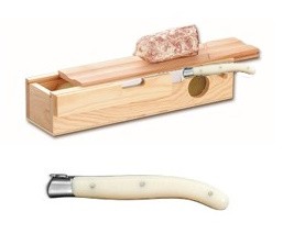 Cutit Claude Dozorme Laguiole Carving Sausage Box cu maner rasina ivory  bolster inox  cutie lemn fag