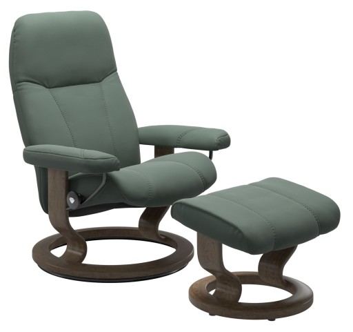 Fotoliu recliner cu taburet Stressless Consul Classic M cadru Smoked Oak tapiterie piele Paloma Sage