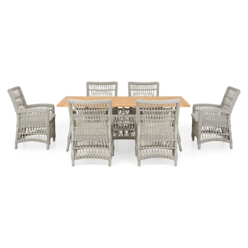 Set 6 scaune si masa pentru gradina/terasa Mackinac, aluminiu/lemn de teak, gri/natur