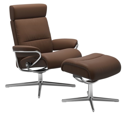 Fotoliu recliner cu taburet Stressless Tokyo Cross cu tetiera ajustabila  cadru Polished  tapiterie piele Batick Warm Brown