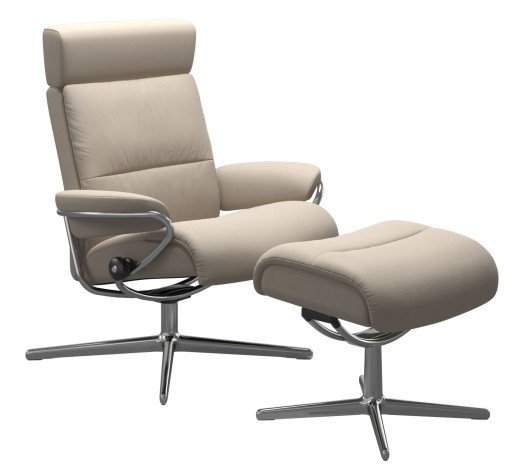 Fotoliu recliner cu taburet Stressless Tokyo Cross cu tetiera ajustabila  cadru Polished  tapiterie piele Paloma Fog