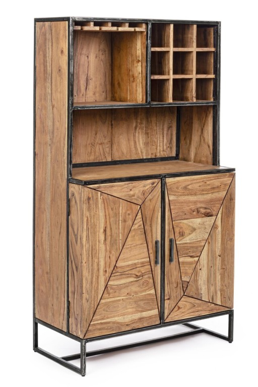 Dulap bar living / bufet Egon, Bizzotto, 90x45x167 cm, otel/lemn de salcam