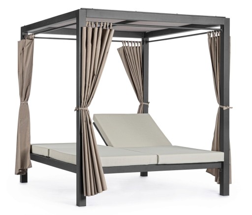 Pat de zi Dream, Bizzotto, 188 x 208 x 205 cm, aluminiu/textilena/poliester, gri carbune