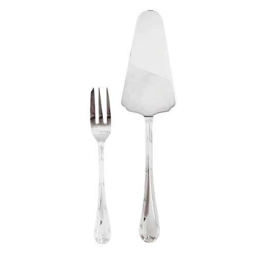 Set tacamuri desert Sambonet Ruban Croise Solid Handle  13 piese  inox placat cu argint