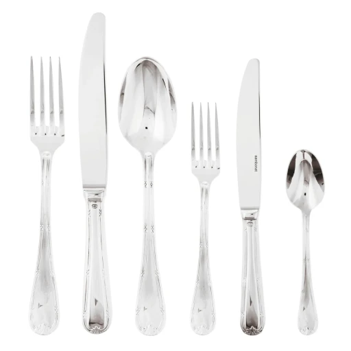 Set tacamuri Sambonet Ruban Croise Solid Handle  72  piese  inox placat cu argint