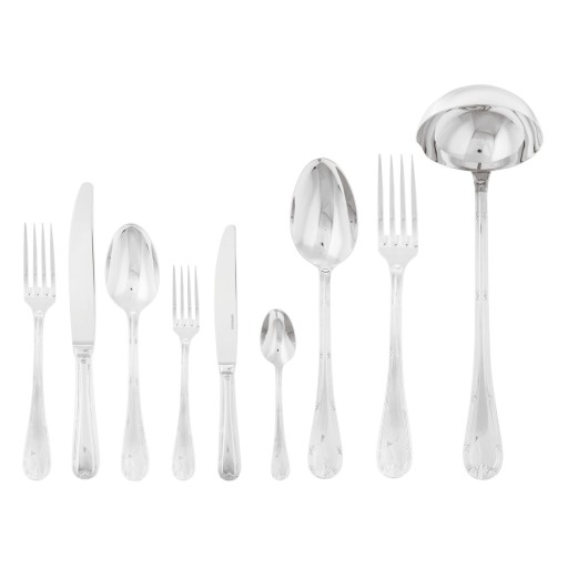 Set tacamuri Sambonet Ruban Croise Solid Handle  75  piese  inox placat cu argint