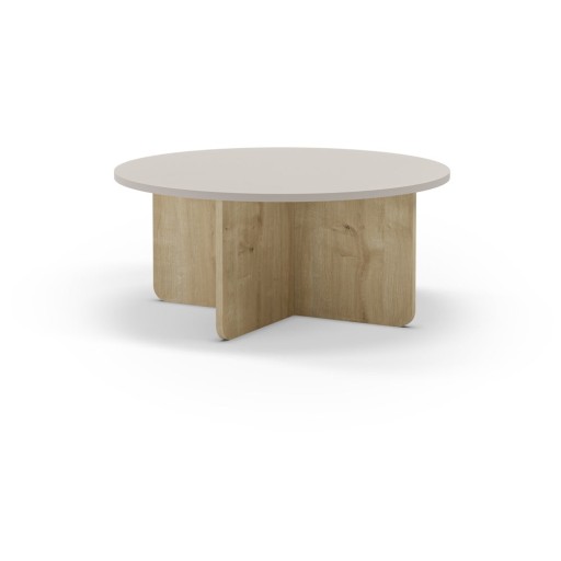 Măsuță de cafea crem/în culoare naturală rotundă cu aspect de lemn de stejar ø 80 cm Hillary – Marckeric