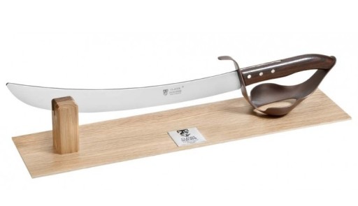 Sabie sabrare sampanie Claude Dozorme Design cu maner de lemn de trandafir  garda bronz  stand stejar