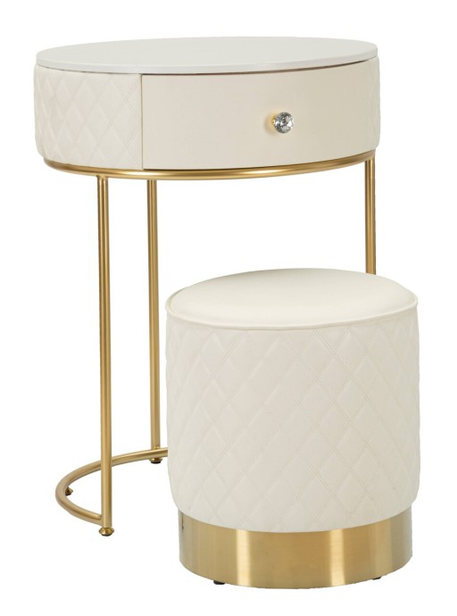Masa de toaleta cu taburet / Masuta dressing Sharon, Mauro Ferretti, 52x70 cm/36x39 cm, lemn de pin/MDF/metal, alb/auriu